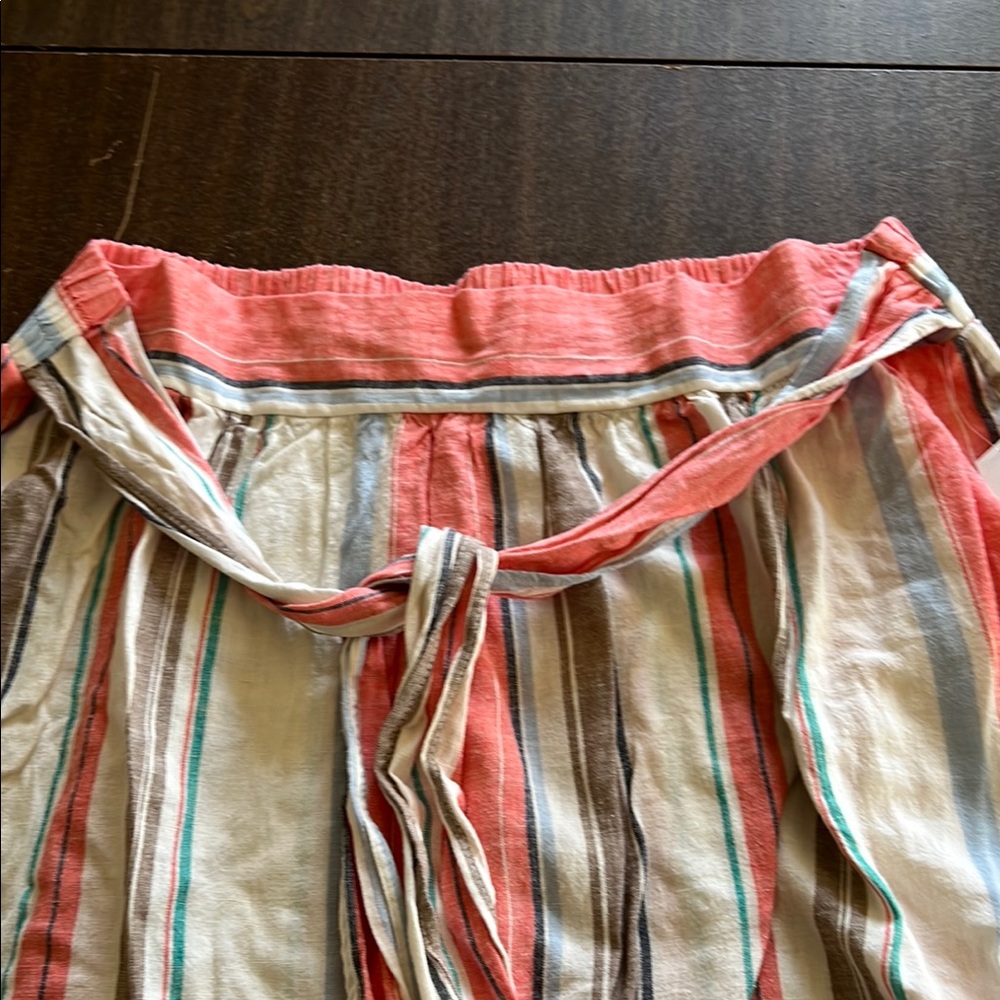 Striped Linen Skirt with Tie Waist - Picture 2 of 9